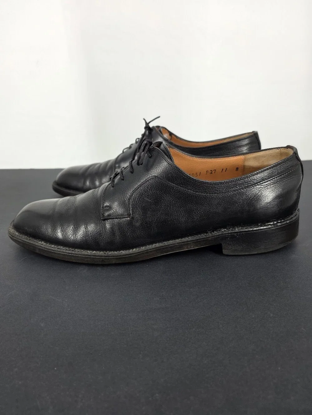 Salvatore Ferragamo Studio Mens 11 B Black Leather Derby Oxford Dress Shoes